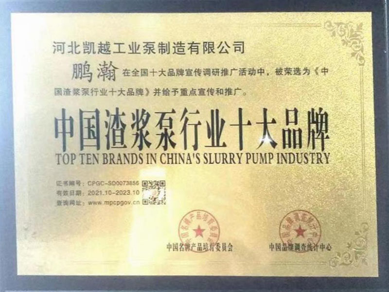 中國渣(zhā)漿泵行業十(shí)大品牌